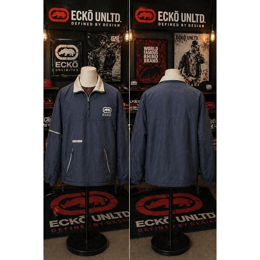 Ecko Unltd Pullover Windbreaker Jacket Mens M Navy Streetwear
